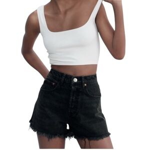 Women’s ZARA Black High-Rise Button-Down Frayed Hemline Shorts Size 00